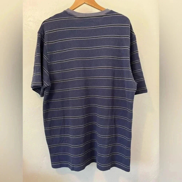 STUSSY PEAK STRIPE T-SHIRT NAVY SIZE 2XL MENS FRONT POCKET‎ RETRO LOOK - Picture 7 of 10